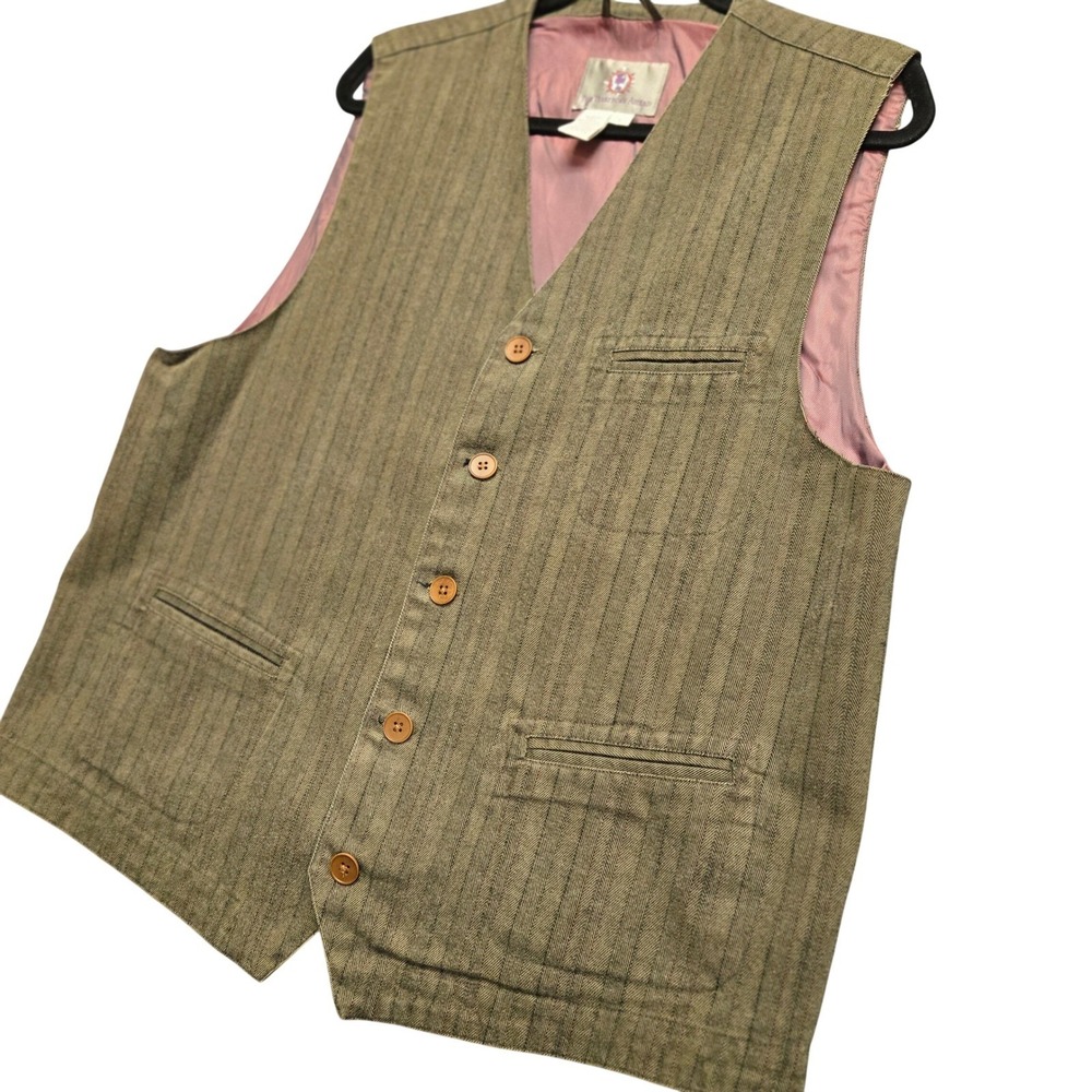 The Territory Ahead Olive Herringbone Utility Vest Large Academia Grandpa Core